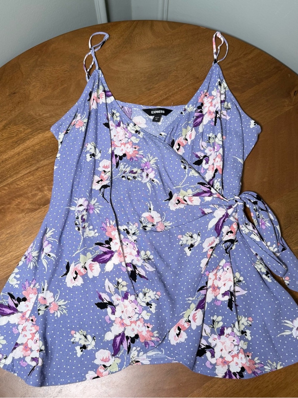 Express Purple Floral Wrap Tank with Pink & White Blossoms